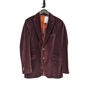 00611 Ben Sherman Velvet Blazer Maroon 42R hipster hippie retro 90s y2k preppy